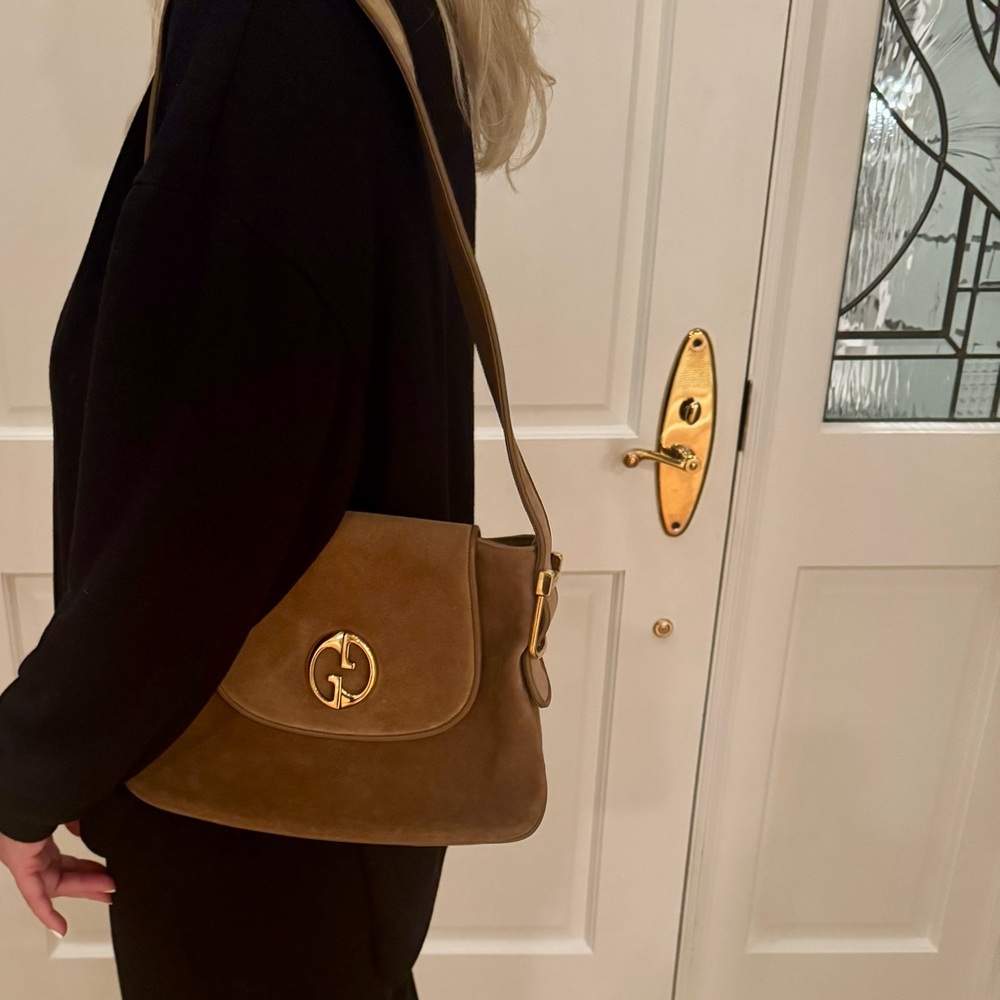 Gucci Taupe Suede Shoulder Bag with Gold Hardware - Picture 15 of 15